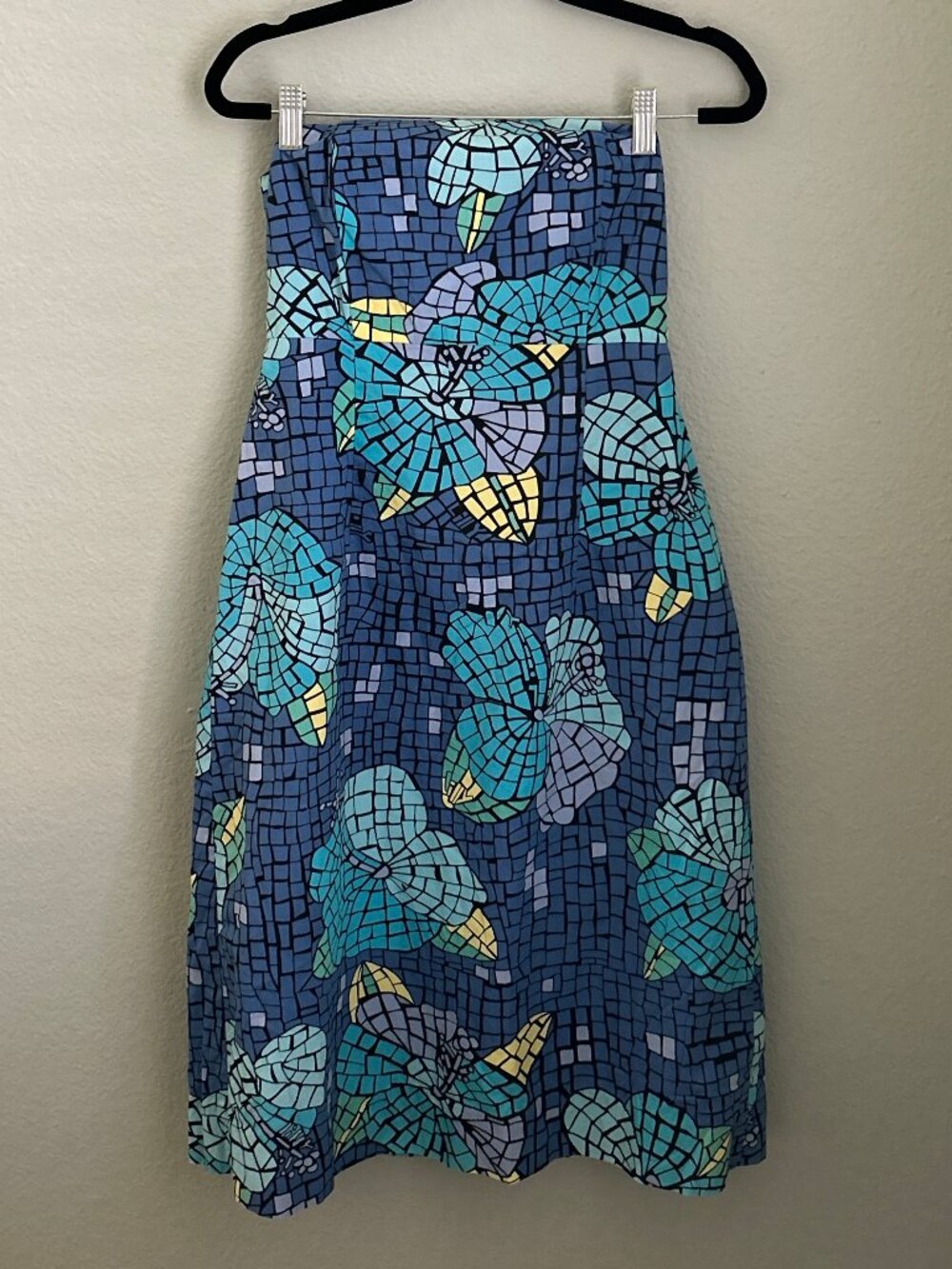 Vintage Lilly Pulitzer ~ Molokini Mosaic Stained Glass Strapless Dress ~2